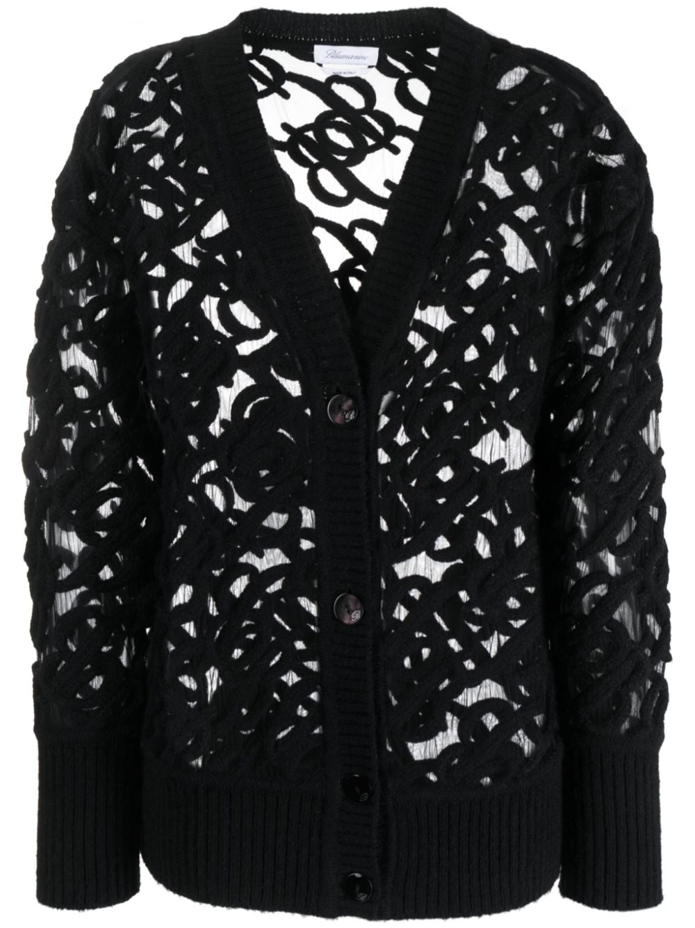 Blumarine logo-embroidered semi-sheer cardigan - Black von Blumarine