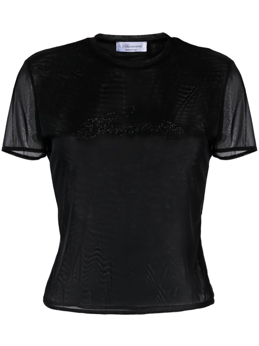 Blumarine crystal-embellished mesh logo T-shirt - Black von Blumarine