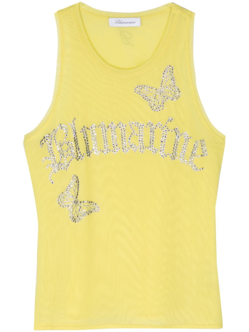 Blumarine rhinestones-logo mesh tank top - Yellow von Blumarine