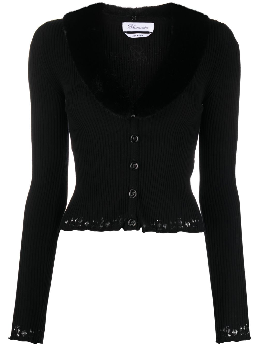 Blumarine ribbed shearling-collar cardigan - Black von Blumarine