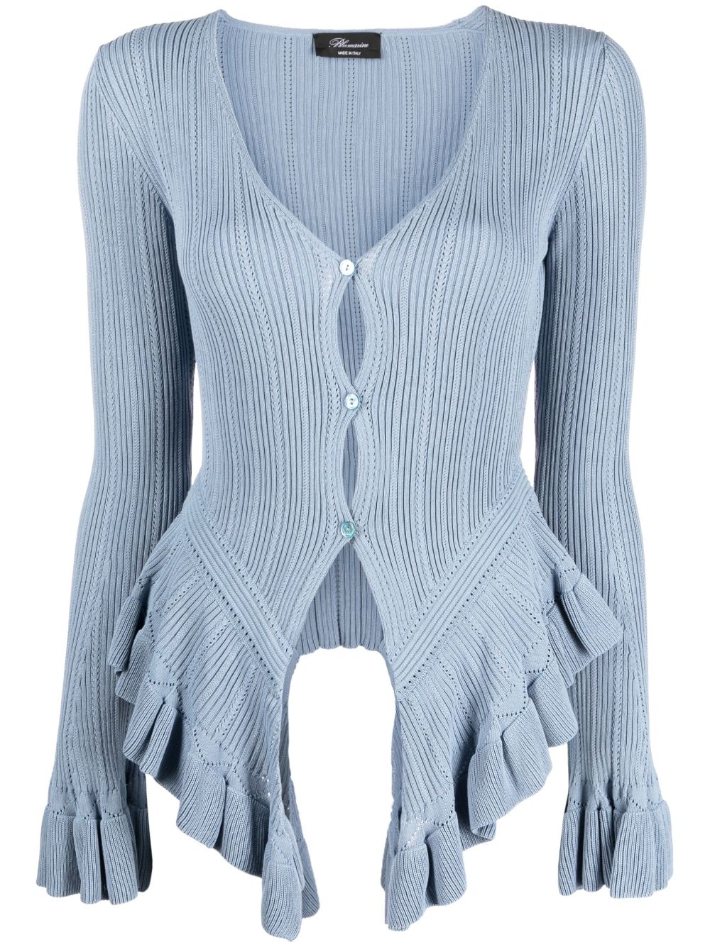 Blumarine ruffled-hem knit cardigan - Blue von Blumarine