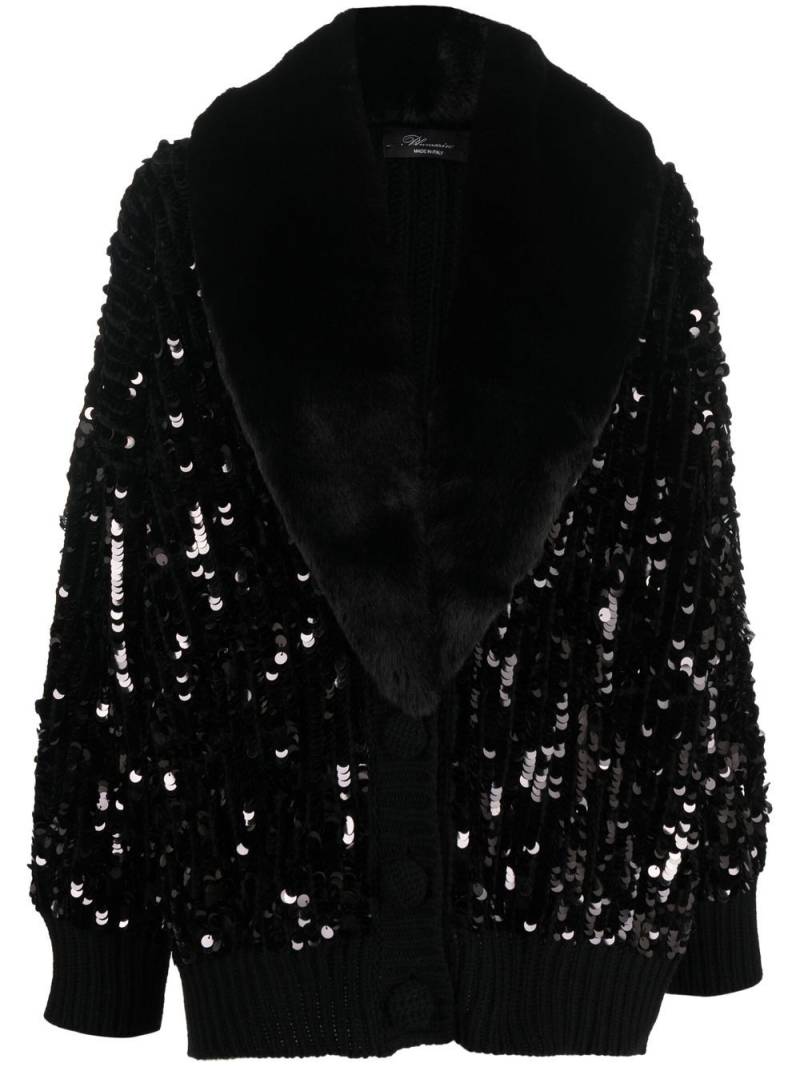 Blumarine sequin-embellished faux-fur trim cardigan - Black von Blumarine