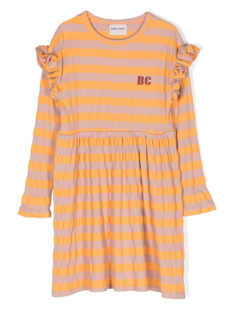 Bobo Choses ruffled stripe-pattern dress - Orange von Bobo Choses