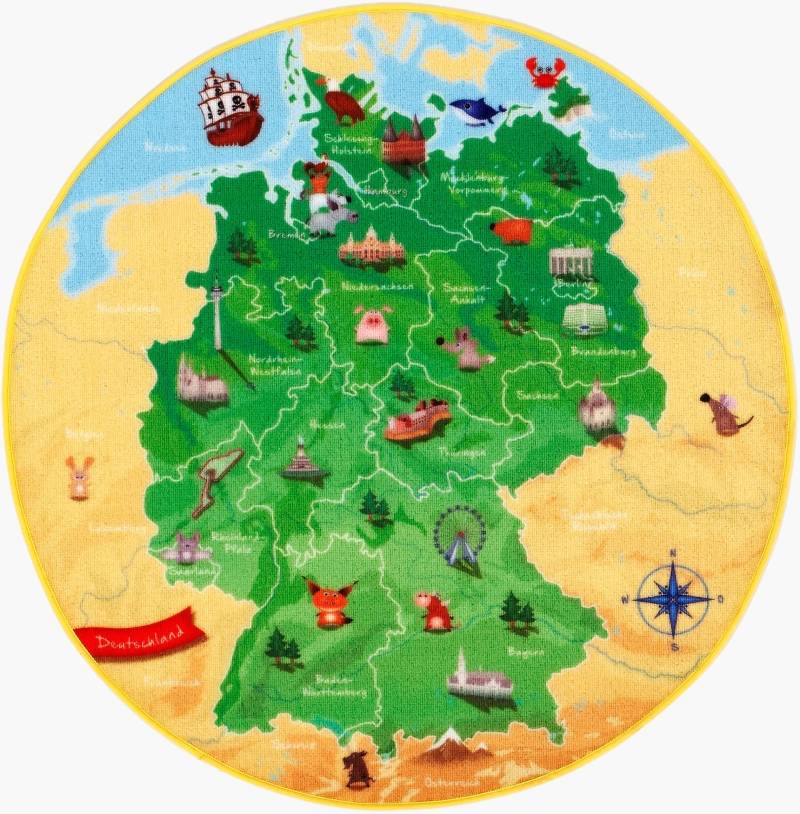 Böing Carpet Kinderteppich »DeutschlandKarte DE-1«, rund, 2 mm Höhe, Spielteppich, Motiv Deutschlandkarte, Kinderzimmer von Böing Carpet