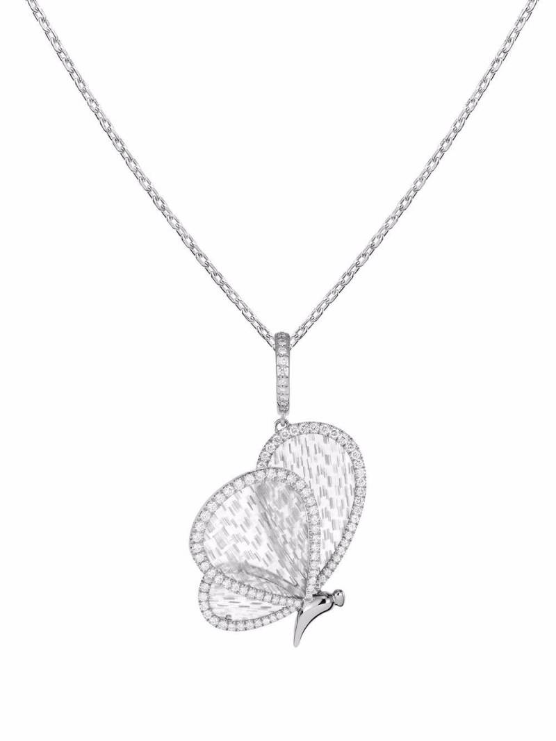 Boghossian 18kt white gold Titanium Fiber butterfly medium diamond pendant necklace - Silver von Boghossian