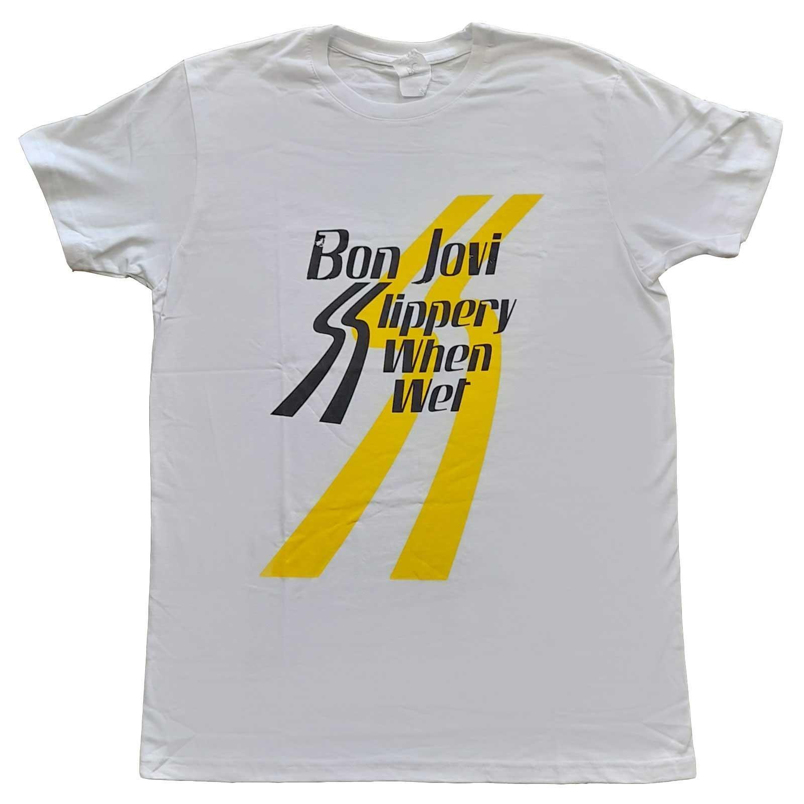 Slippery When Wet Tshirt Damen Weiss L von Bon Jovi