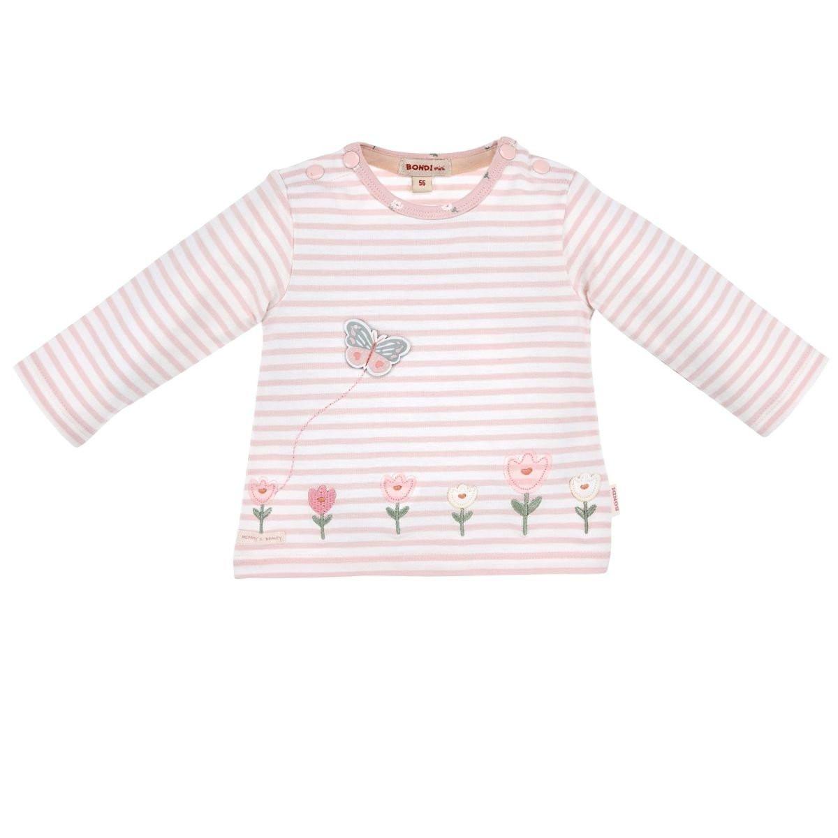 Baby Langarm Shirt Blumenbordüre Unisex Rosa 80 von Bondi