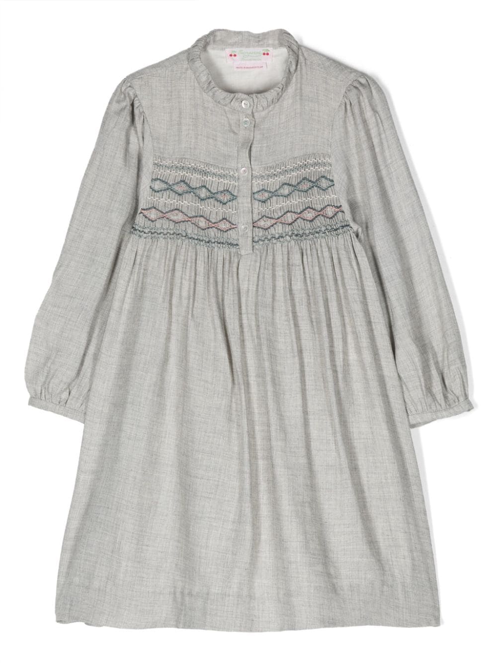 Bonpoint embroidered-design long-sleeve dress - Grey von Bonpoint