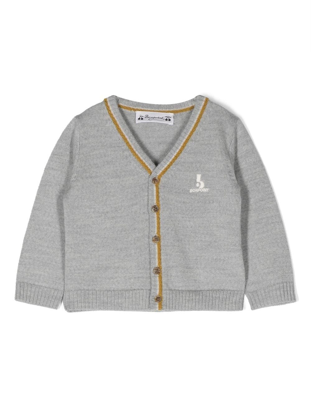 Bonpoint embroidered-logo striped cardigan - Grey von Bonpoint