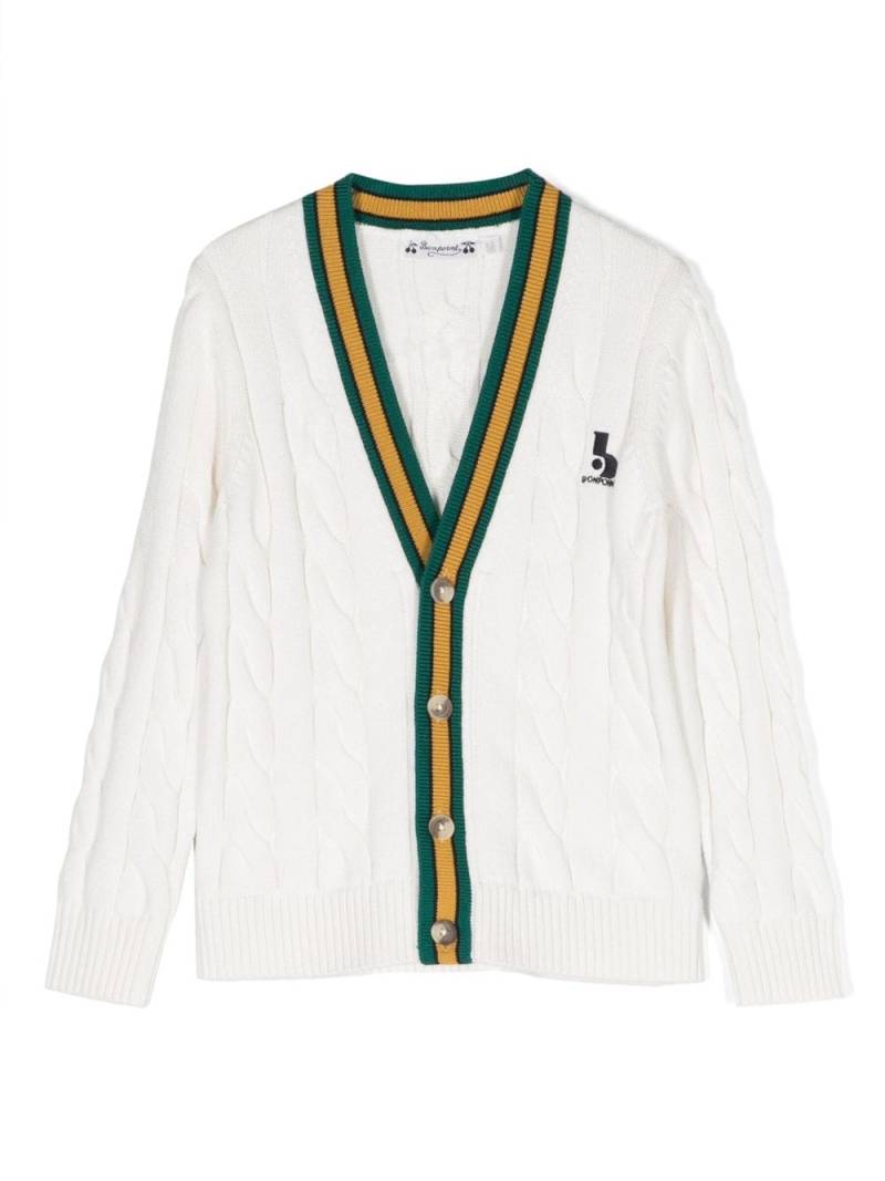 Bonpoint logo-embroidered cable-knit cardigan - White von Bonpoint