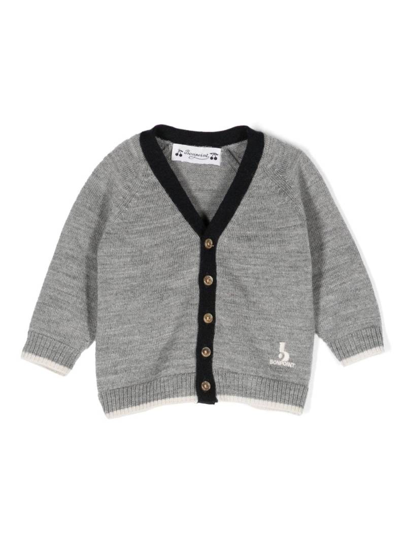 Bonpoint logo-embroidered merino cardigan - Grey von Bonpoint