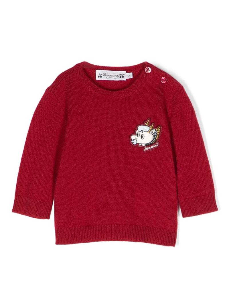 Bonpoint logo-patch cashmere jumoper - Red von Bonpoint