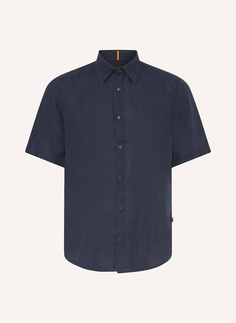 Boss Kurzarm-Hemd Rash Regular Fit Aus Leinen blau von Boss
