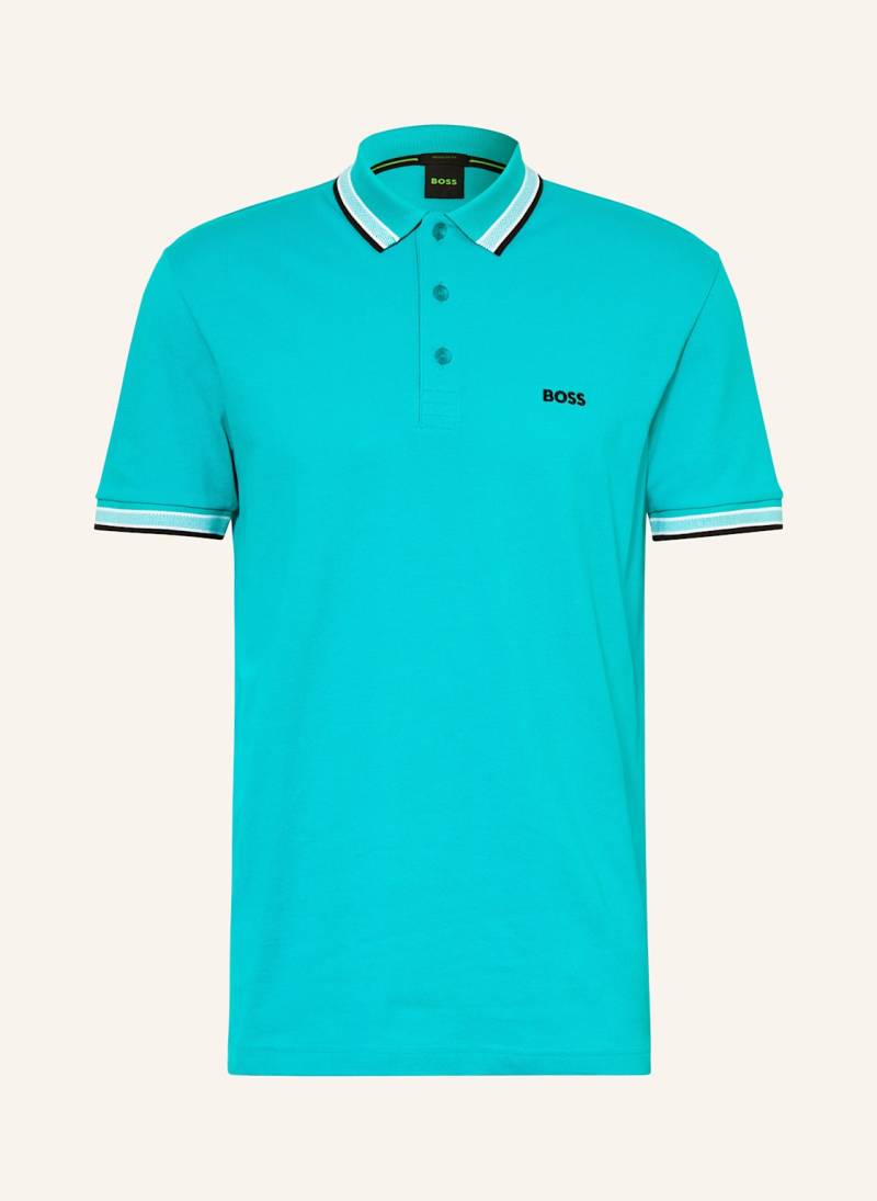 Boss Piqué-Poloshirt Paddy Curved Regular Fit blau von Boss