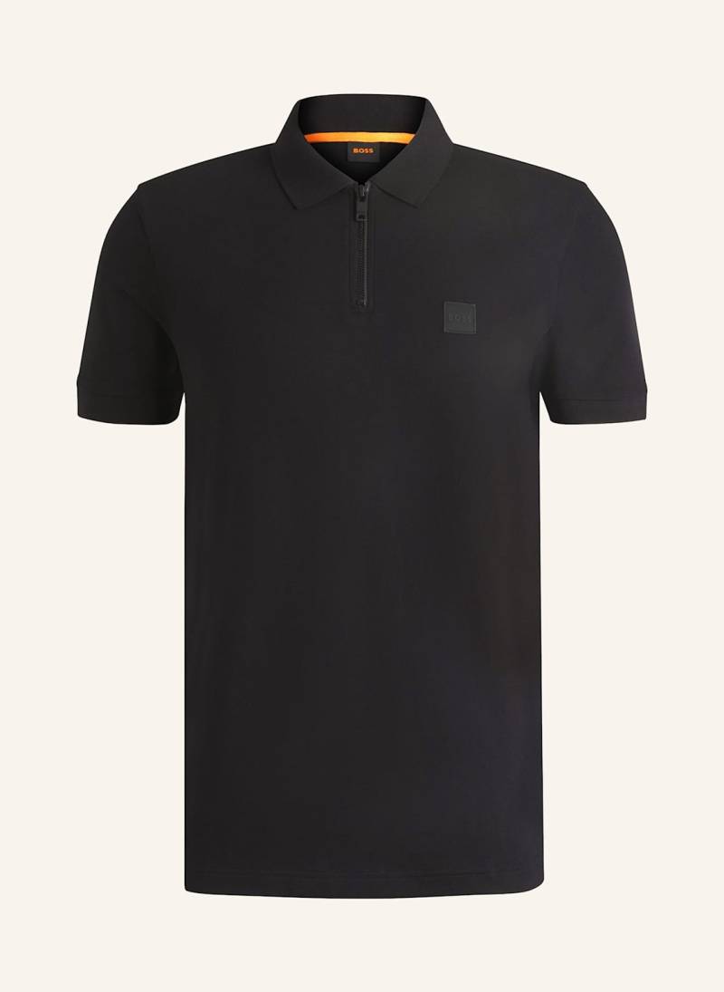 Boss Piqué-Poloshirt Passerzip schwarz von Boss