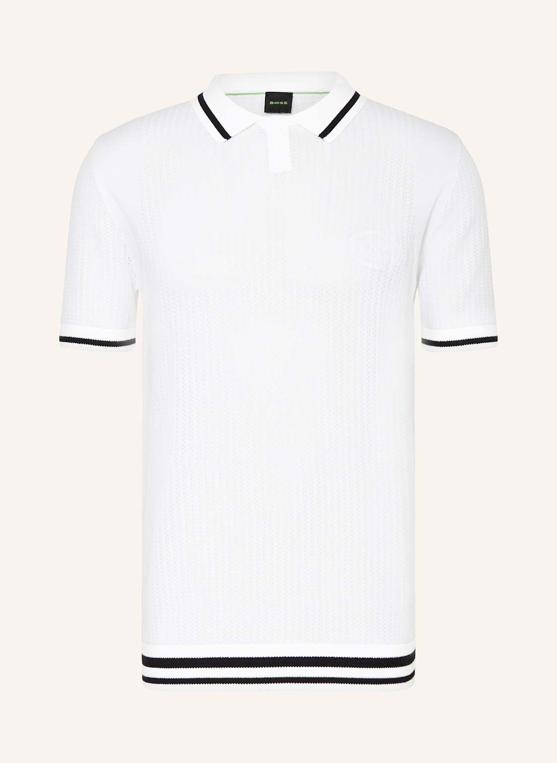 Boss Strick-Poloshirt Mesh Heritage weiss von Boss