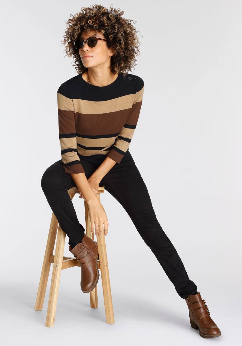 Boysen's 3/4 Arm-Pullover, im modischen Streifen-Design mit Zierknopfleiste von Boysen's
