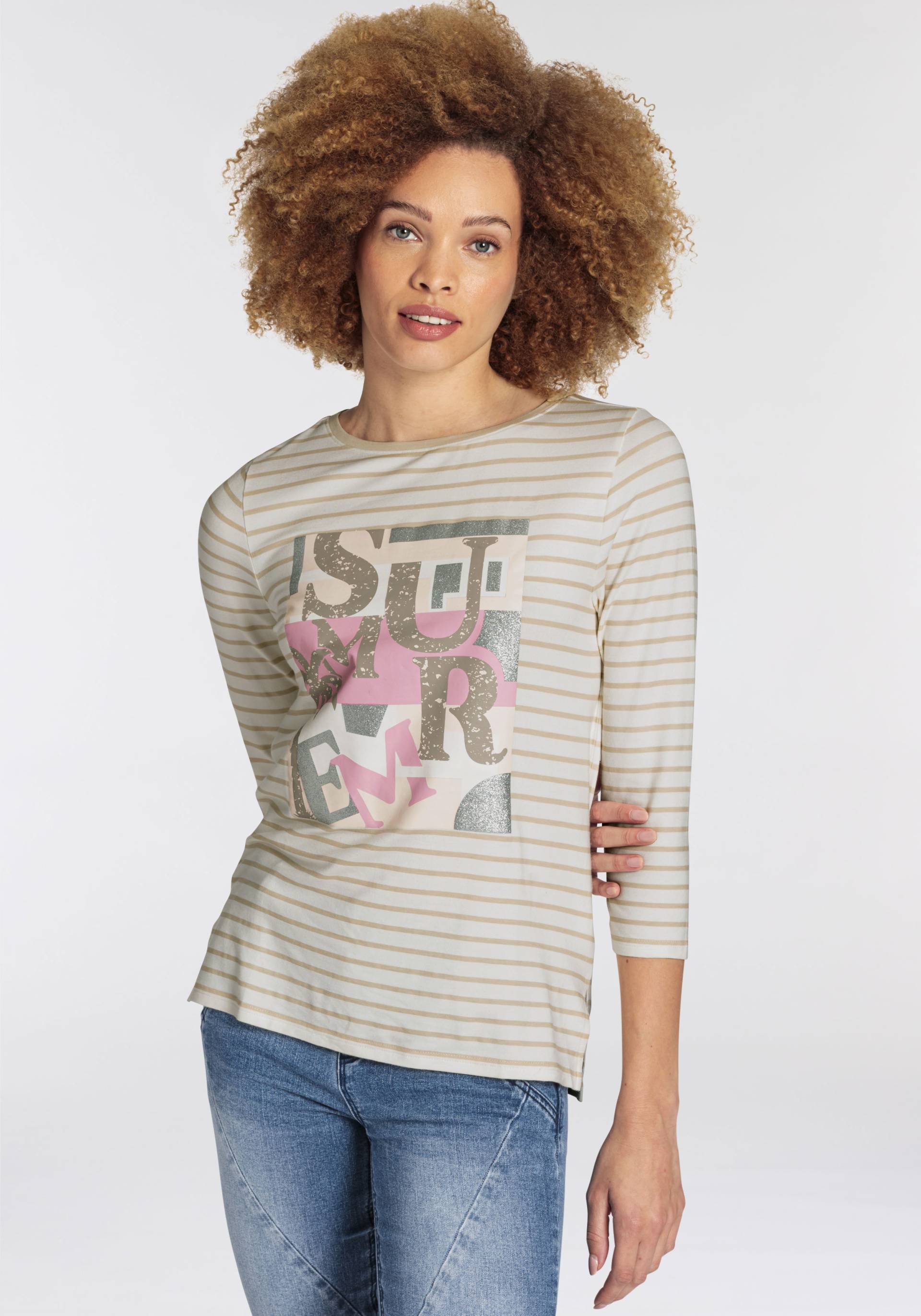 Boysen's 3/4-Arm-Shirt, mit Ringelstreifen und glitzernem Front-Print Boysen's 3/4-Arm-Shirt, mit Ringelstreifen und glitzernem Front-Print von Boysen's
