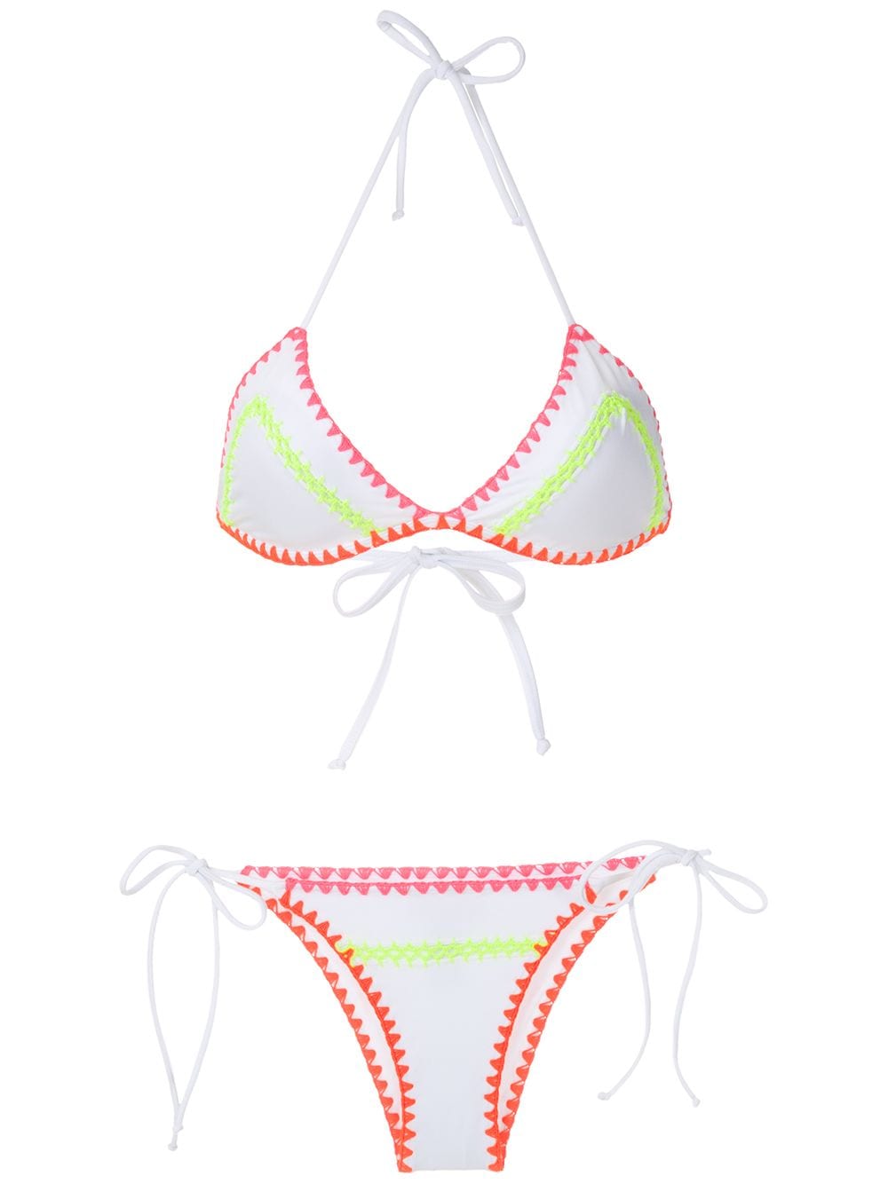Brigitte Crochet neon trim bikini set - White von Brigitte
