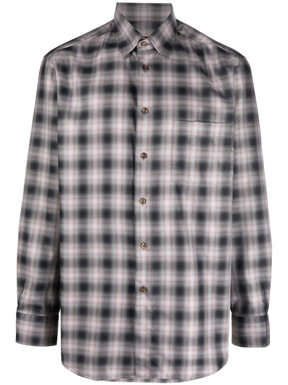 Brioni check-print long-sleeve shirt - Grey von Brioni