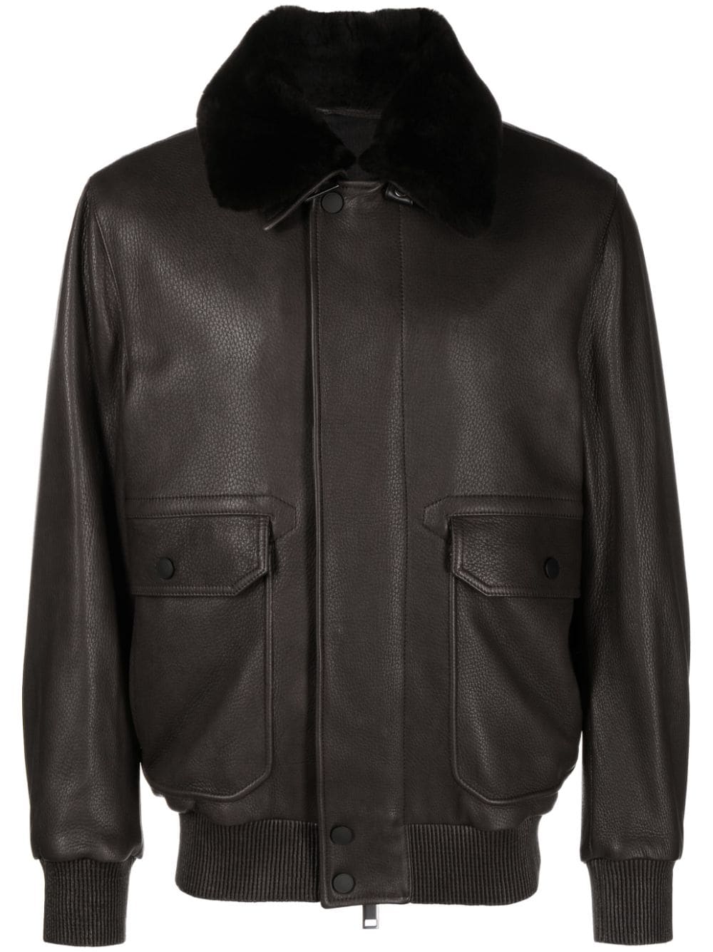 Brioni detachable-collar leather jacket - Brown von Brioni