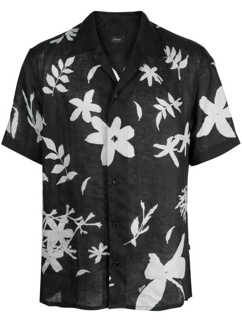 Brioni leaf-print linen shirt - Black von Brioni