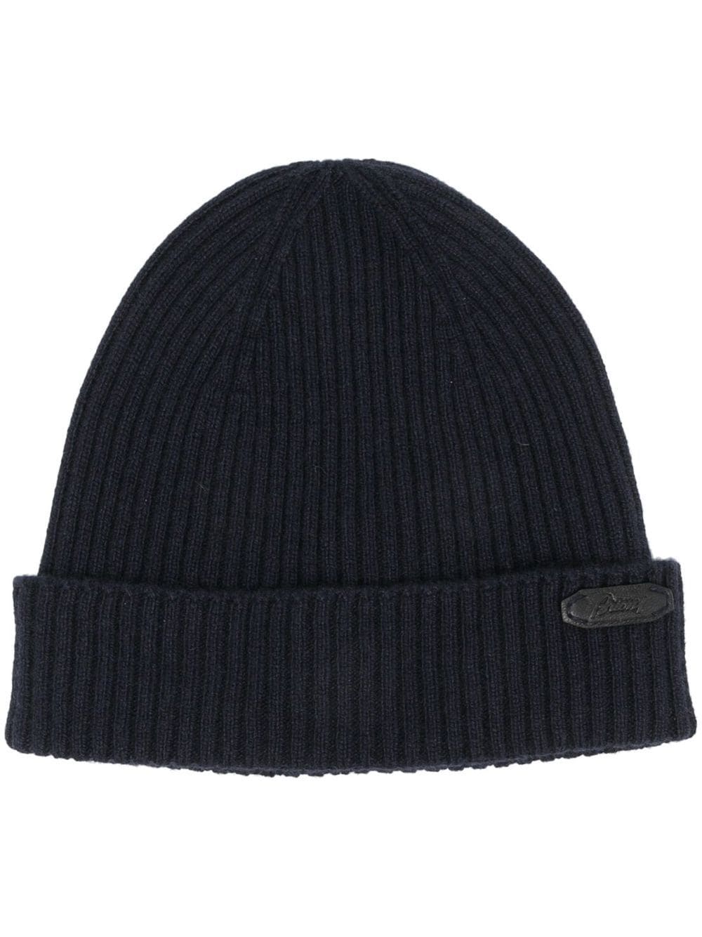 Brioni logo-patch ribbed-knit beanie - Blue von Brioni