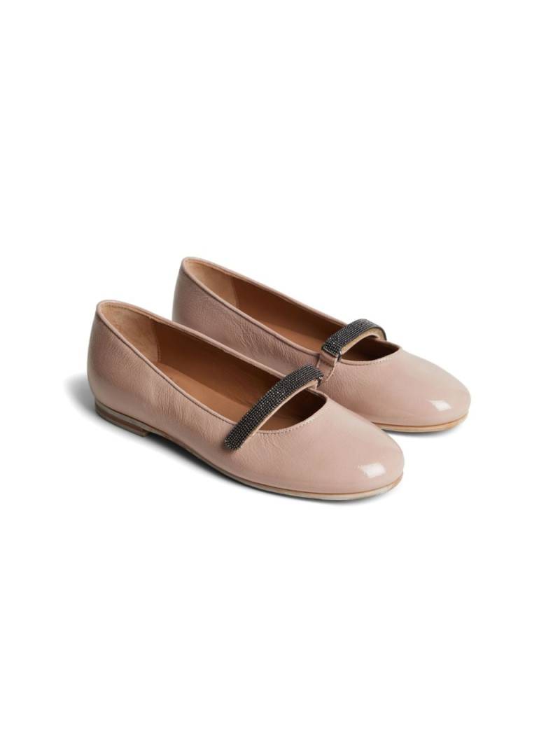 Brunello Cucinelli Kids almond-toe leather ballerina shoes - Pink von Brunello Cucinelli Kids