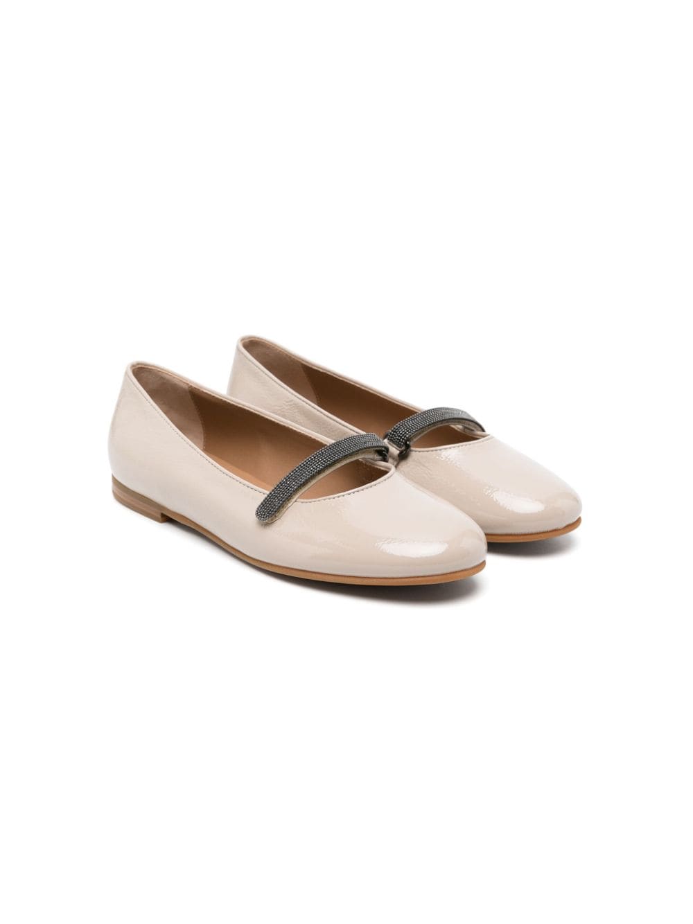 Brunello Cucinelli Kids beaded-strap leather ballerina shoes - Neutrals von Brunello Cucinelli Kids