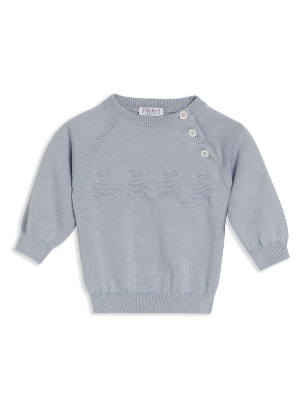 Brunello Cucinelli Kids bear-jacquard cotton jumper - Blue von Brunello Cucinelli Kids