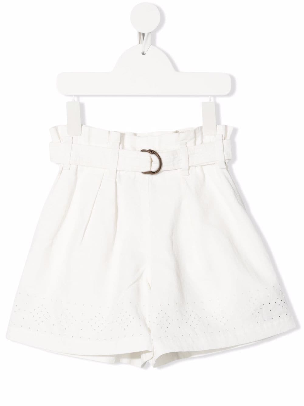 Brunello Cucinelli Kids belted linen Bermuda shorts - White von Brunello Cucinelli Kids