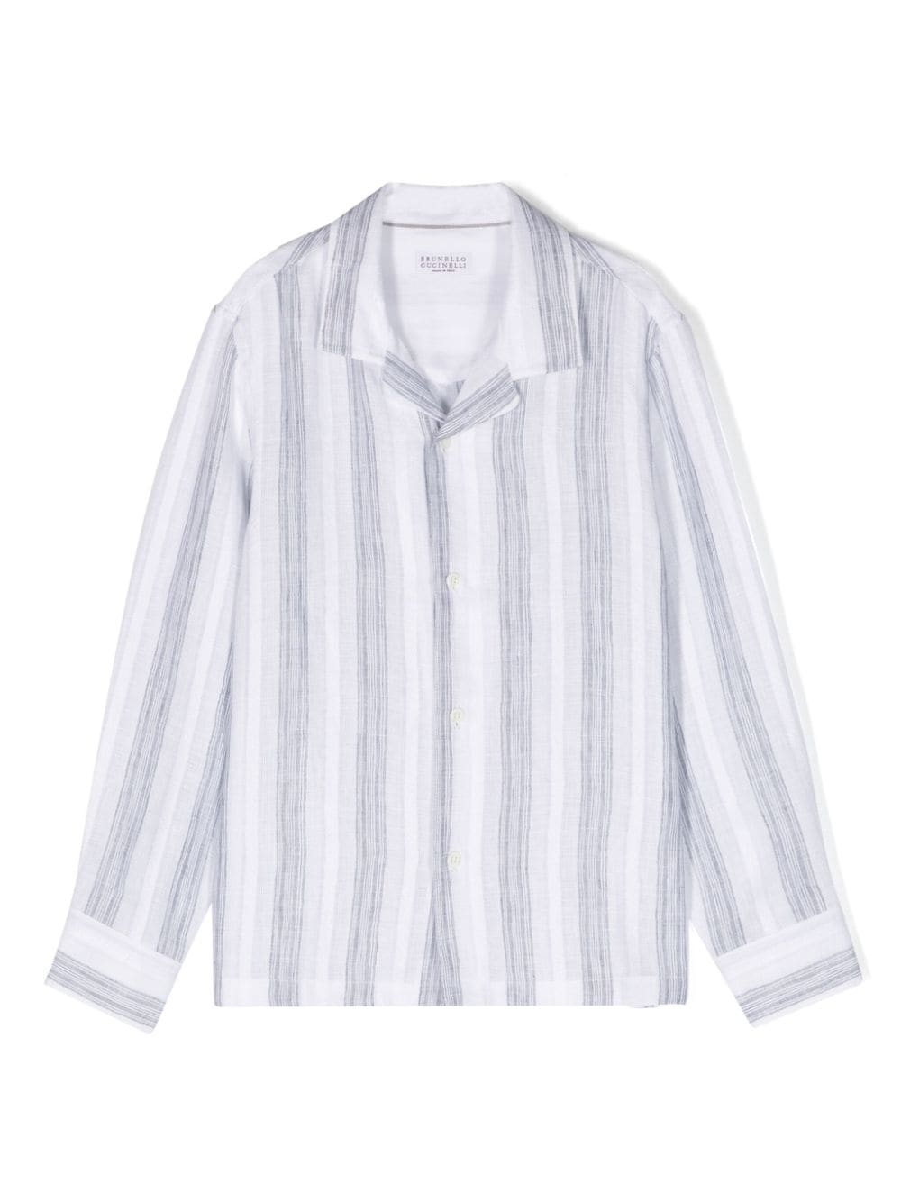 Brunello Cucinelli Kids camp-collar striped linen shirt - Grey von Brunello Cucinelli Kids