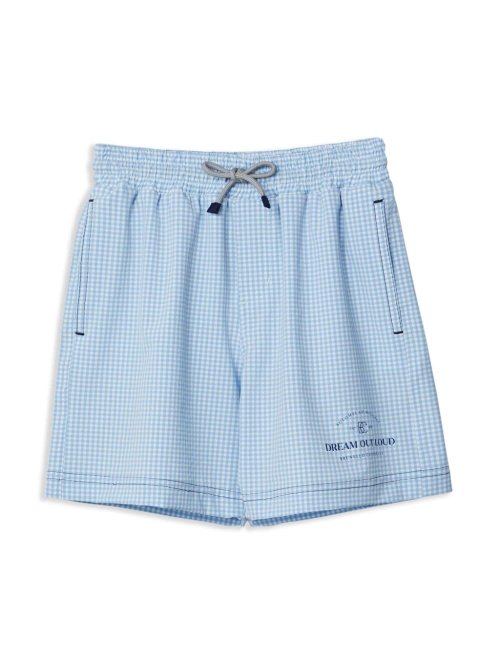 Brunello Cucinelli Kids checked logo-print swim shorts - Blue von Brunello Cucinelli Kids