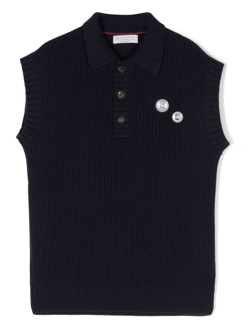 Brunello Cucinelli Kids classic-collar ribbed-knit vest - Blue von Brunello Cucinelli Kids