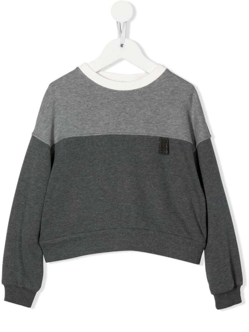 Brunello Cucinelli Kids colour-block crew-neck sweatshirt - Grey von Brunello Cucinelli Kids