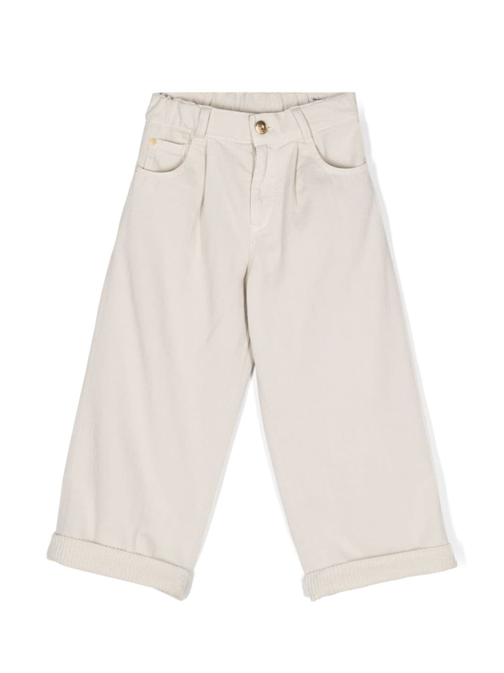 Brunello Cucinelli Kids elasticated-waist wide-leg trousers - Neutrals von Brunello Cucinelli Kids