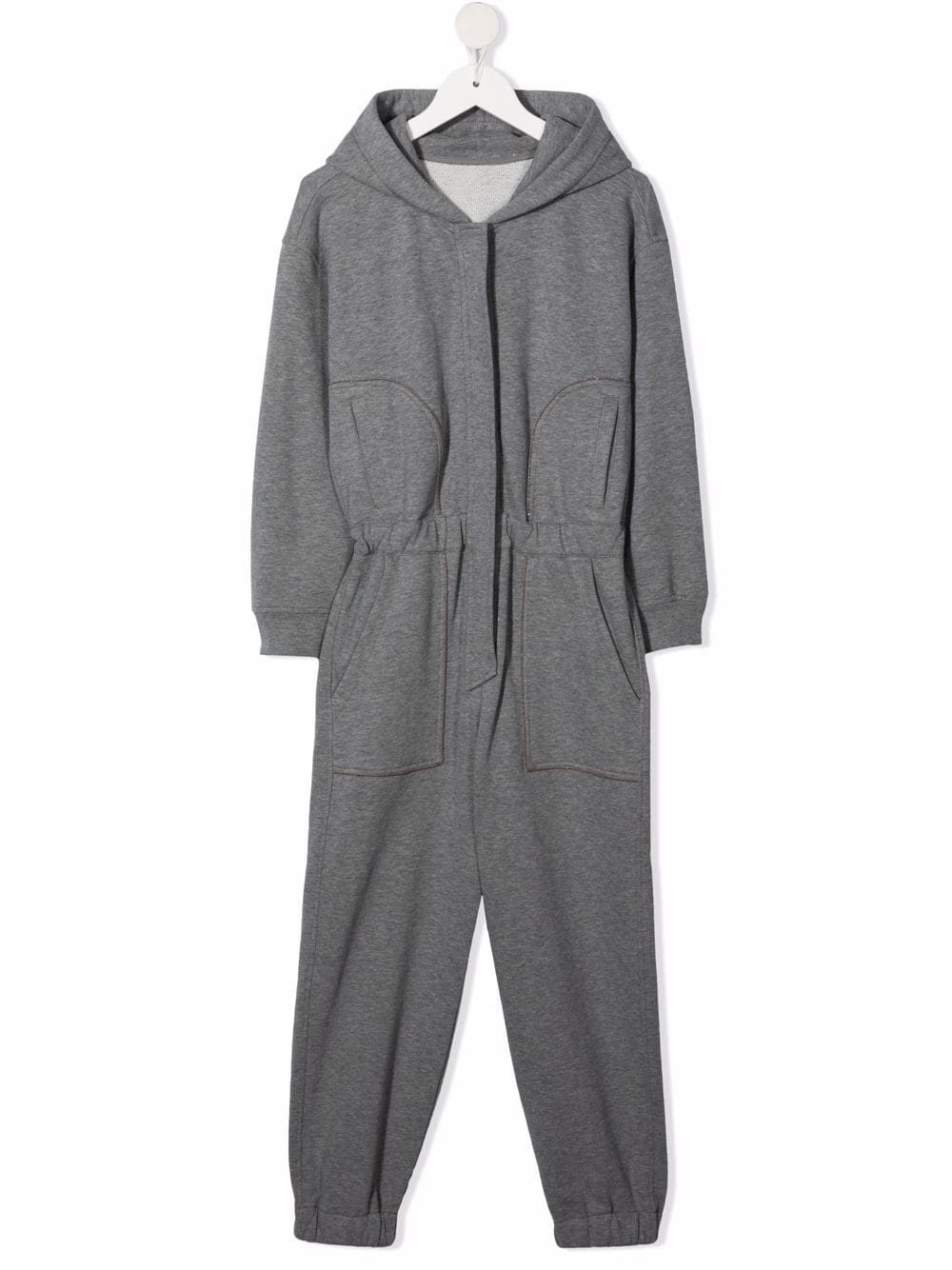 Brunello Cucinelli Kids elasticated waistband hooded jumpsuit - Grey von Brunello Cucinelli Kids