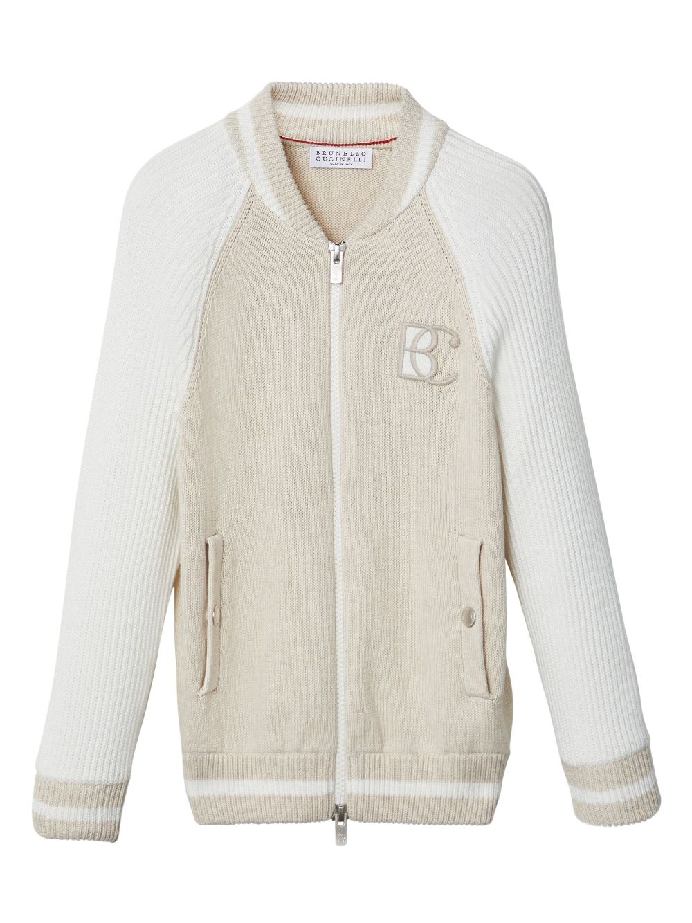 Brunello Cucinelli Kids embroidered-logo zip-up cardigan - Neutrals von Brunello Cucinelli Kids