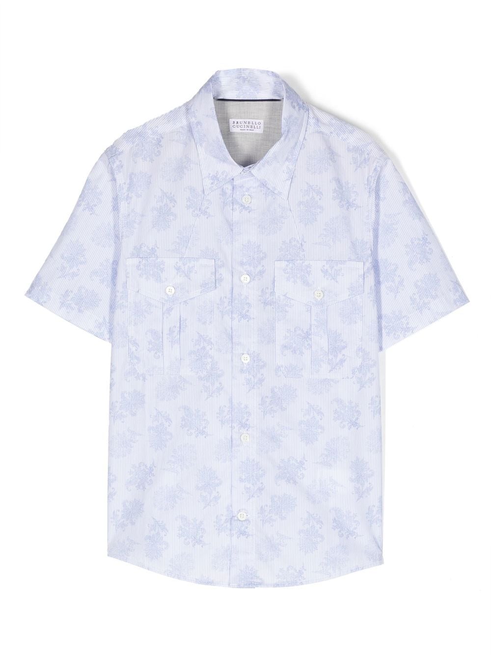 Brunello Cucinelli Kids floral-print patch-pocket shirt - Blue von Brunello Cucinelli Kids