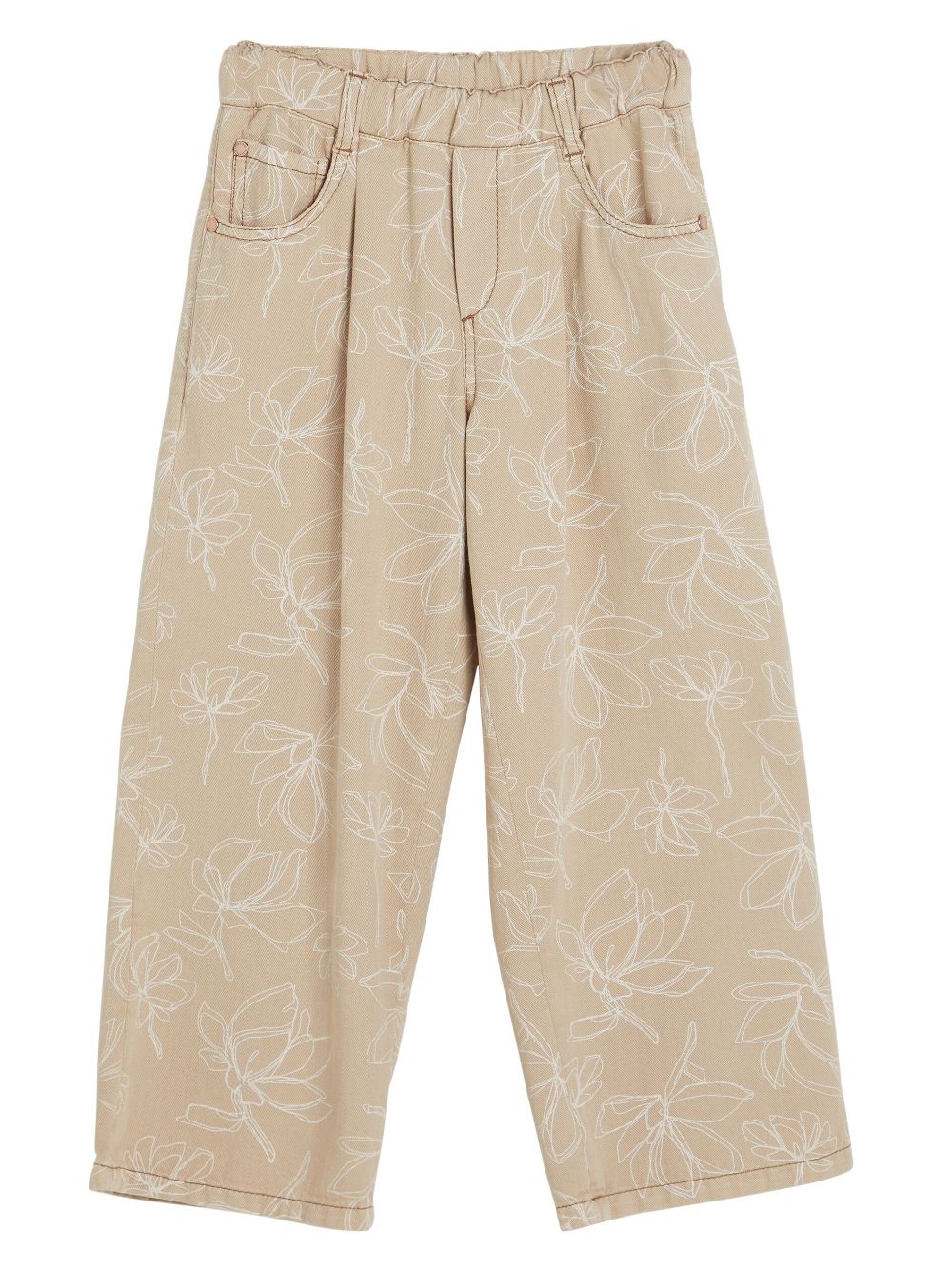 Brunello Cucinelli Kids floral-print wide-leg trousers - Neutrals von Brunello Cucinelli Kids