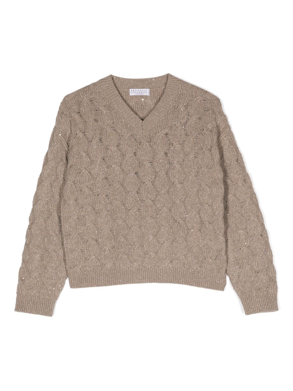 Brunello Cucinelli Kids glitter-detail cable-knit jumper - Neutrals von Brunello Cucinelli Kids