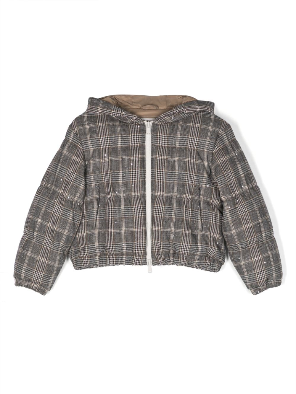 Brunello Cucinelli Kids hooded checked padded jacket - Black von Brunello Cucinelli Kids