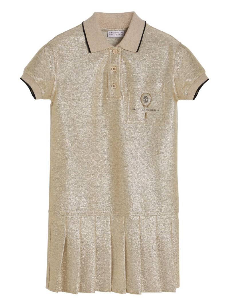 Brunello Cucinelli Kids logo-embroidered button-fastening dress - Gold von Brunello Cucinelli Kids