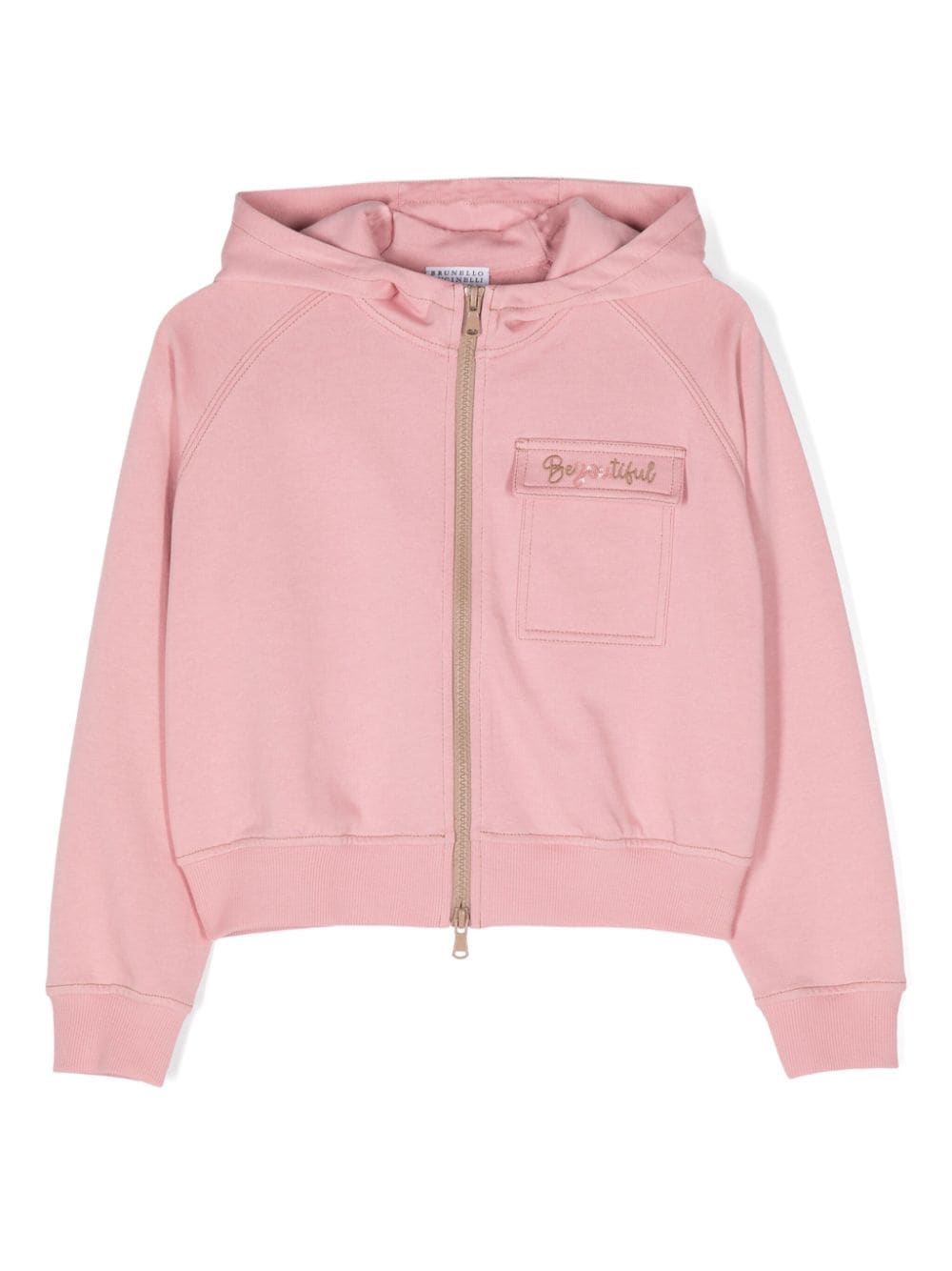 Brunello Cucinelli Kids logo-embroidered cotton hoodie - Pink von Brunello Cucinelli Kids