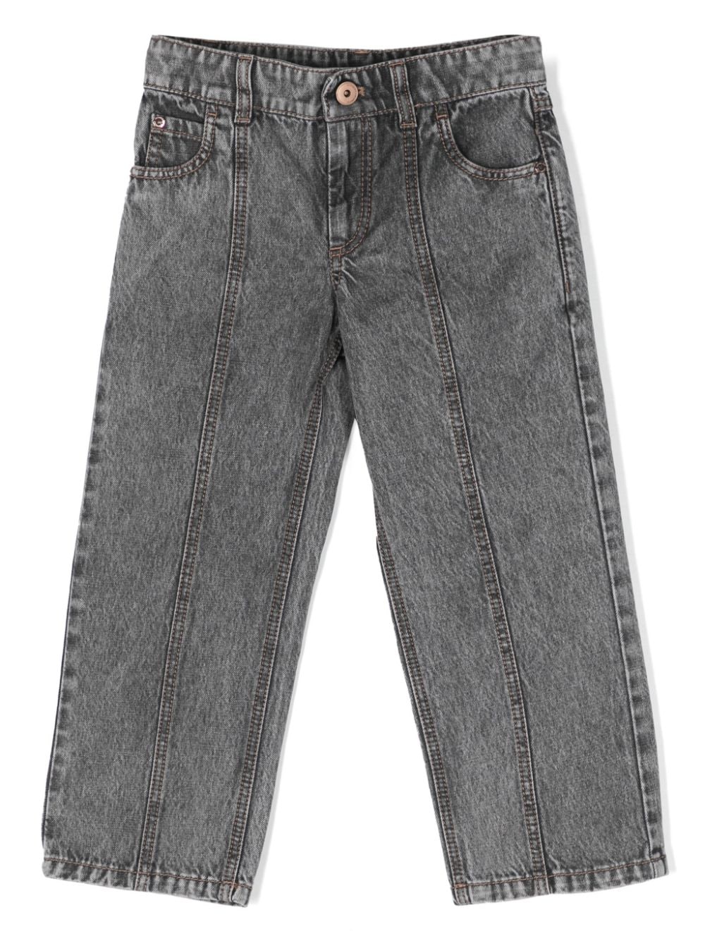 Brunello Cucinelli Kids logo-patch straight-leg jeans - Grey von Brunello Cucinelli Kids