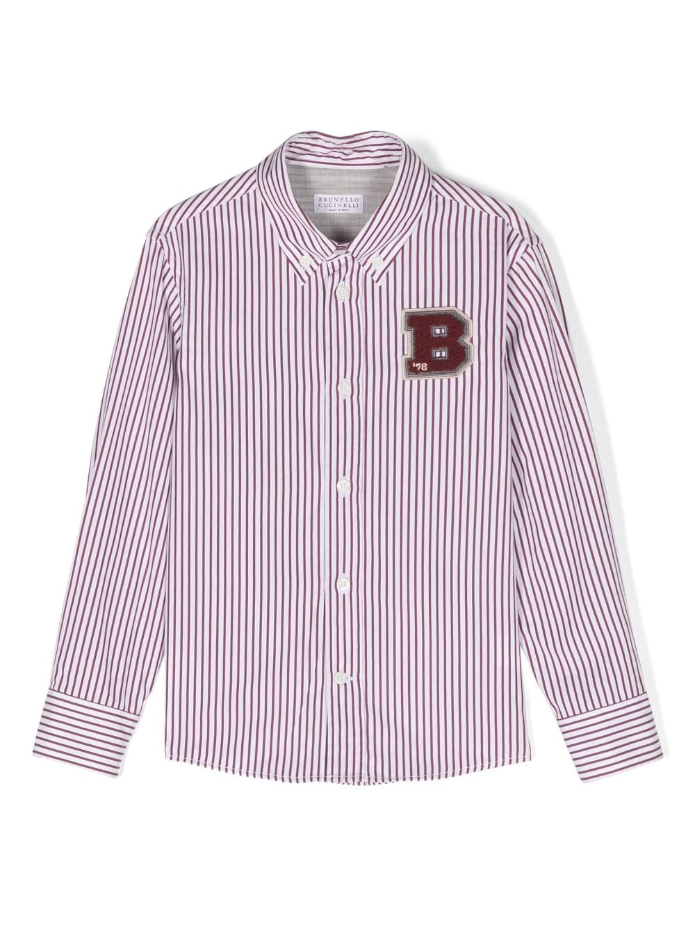 Brunello Cucinelli Kids logo-patch striped cotton shirt - White von Brunello Cucinelli Kids