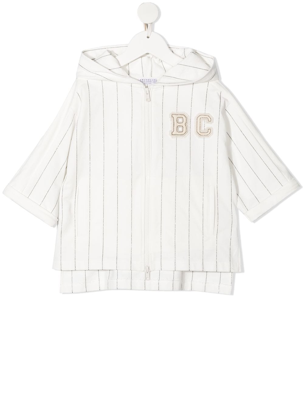 Brunello Cucinelli Kids logo-patch striped zip-up hoodie - White von Brunello Cucinelli Kids