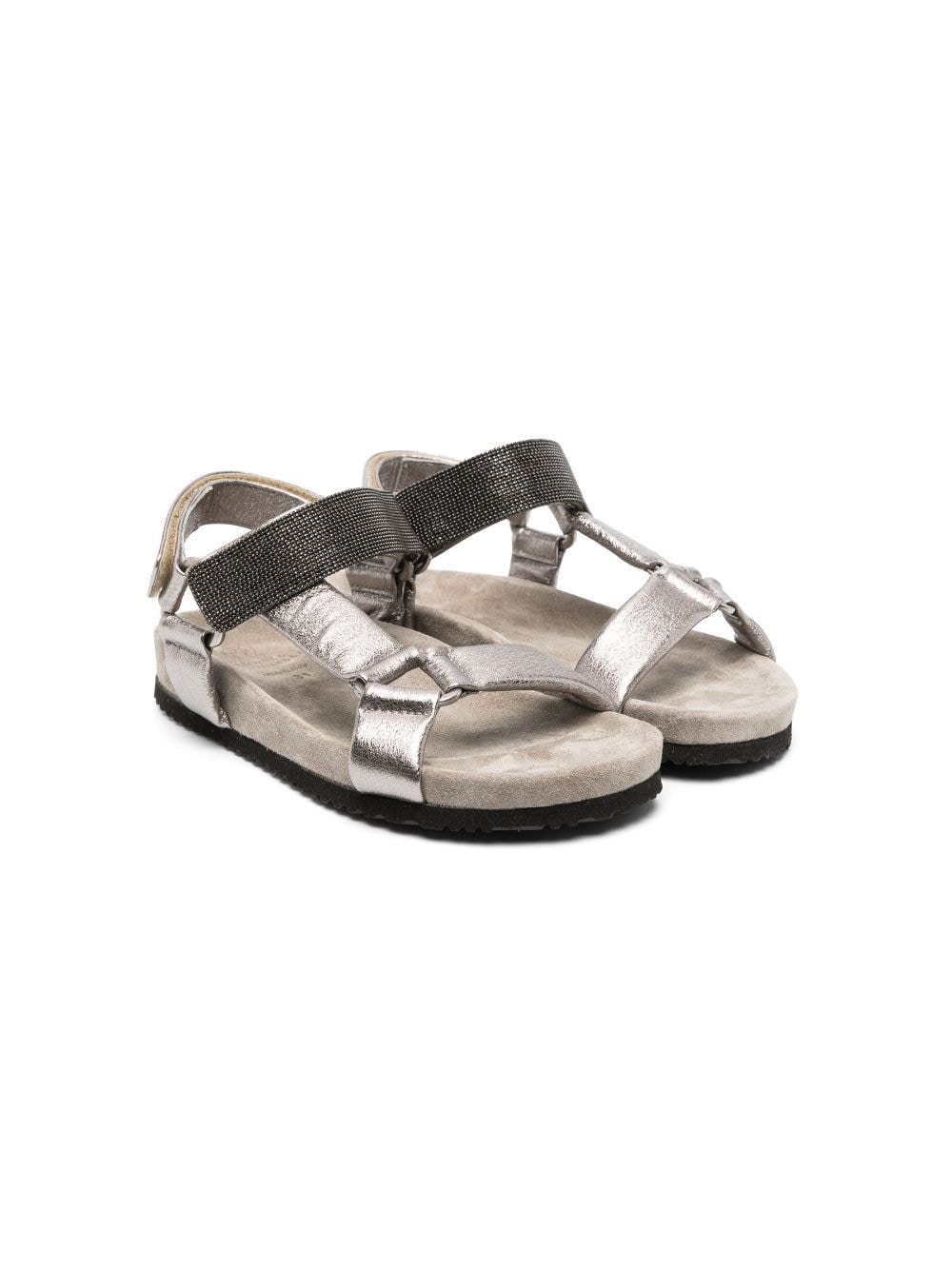 Brunello Cucinelli Kids metallic-effect touch-strap sandals - Grey von Brunello Cucinelli Kids