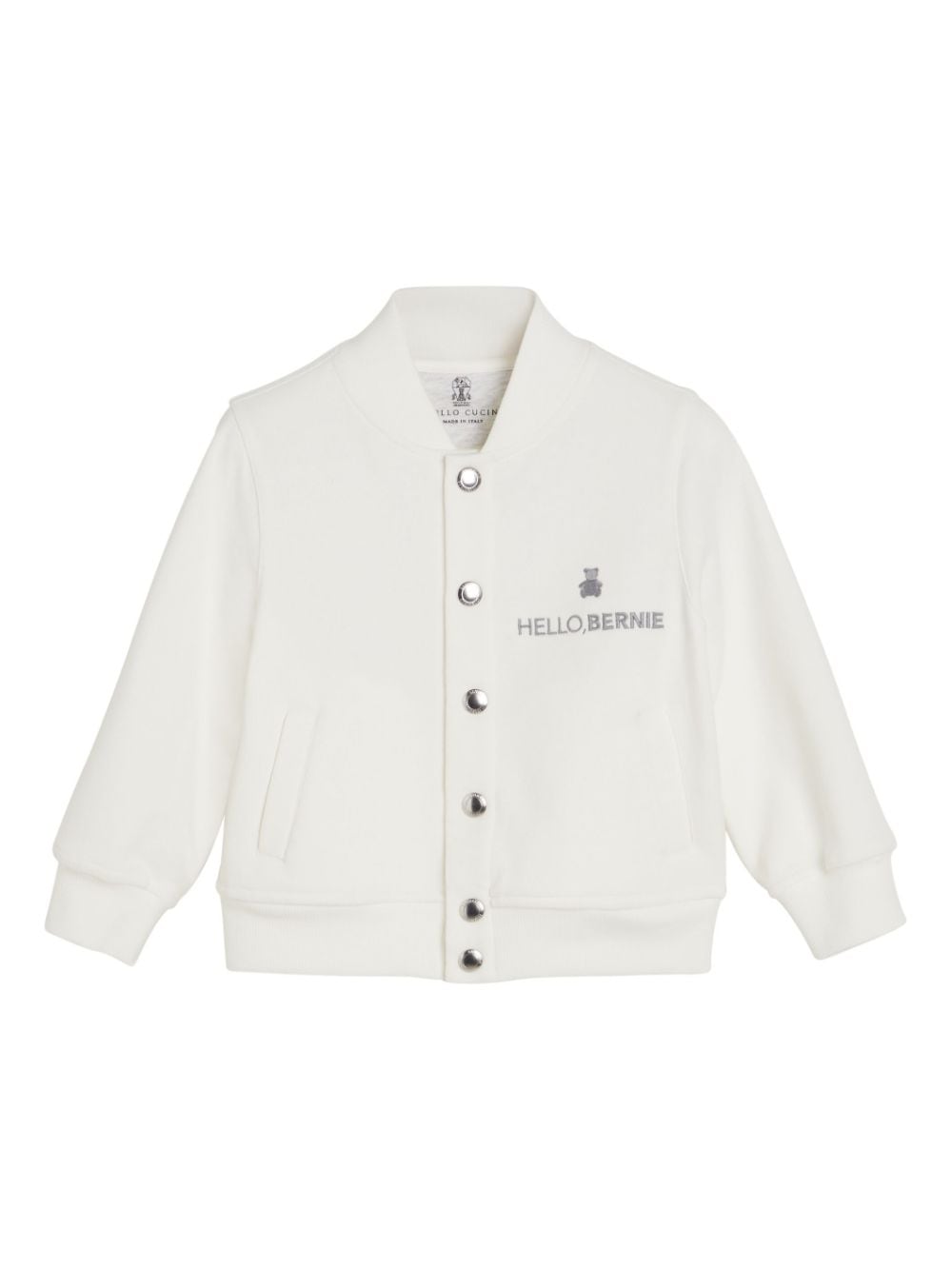 Brunello Cucinelli Kids motif-embroidered bomber jacket - White von Brunello Cucinelli Kids