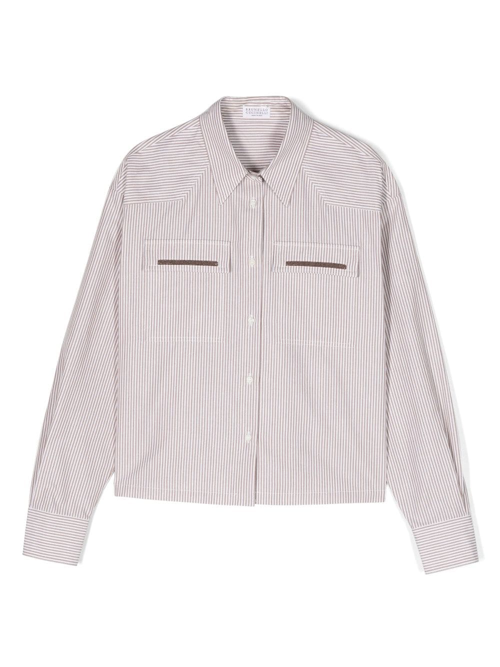 Brunello Cucinelli Kids pinstriped cotton-blend shirt - White von Brunello Cucinelli Kids